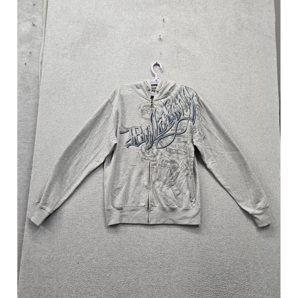 Billabong Men Hoodie M Gray Floral Rose Y2K Logo Graphic Fleece Full  Zip